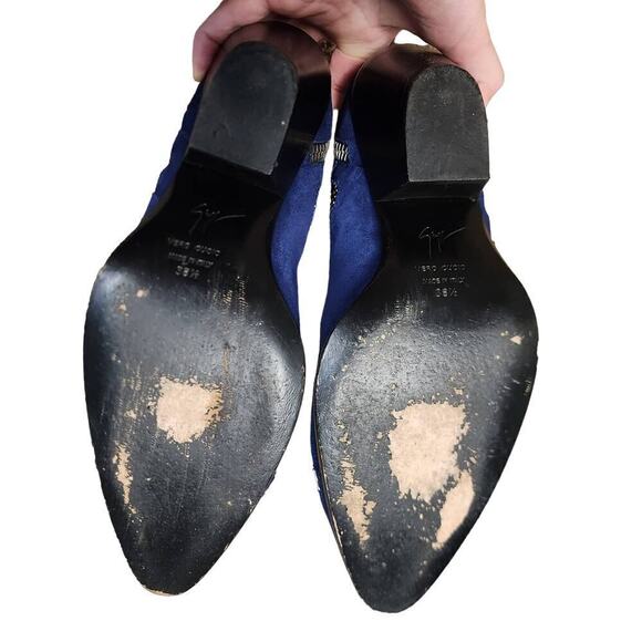 Giuseppe Zanotti Blue Suede Guns 55 Zip Detail Ankle Boots Size 38.5 - Picture 8 of 8